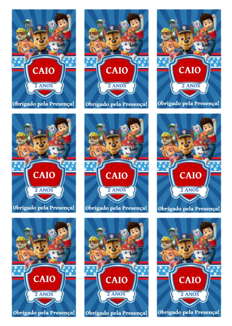 Convite Tag Patrulha Canina Vermelho – tema Aniversário Infantil vermelho, azul, branco, temática infantil, aventura, personagens divertidos