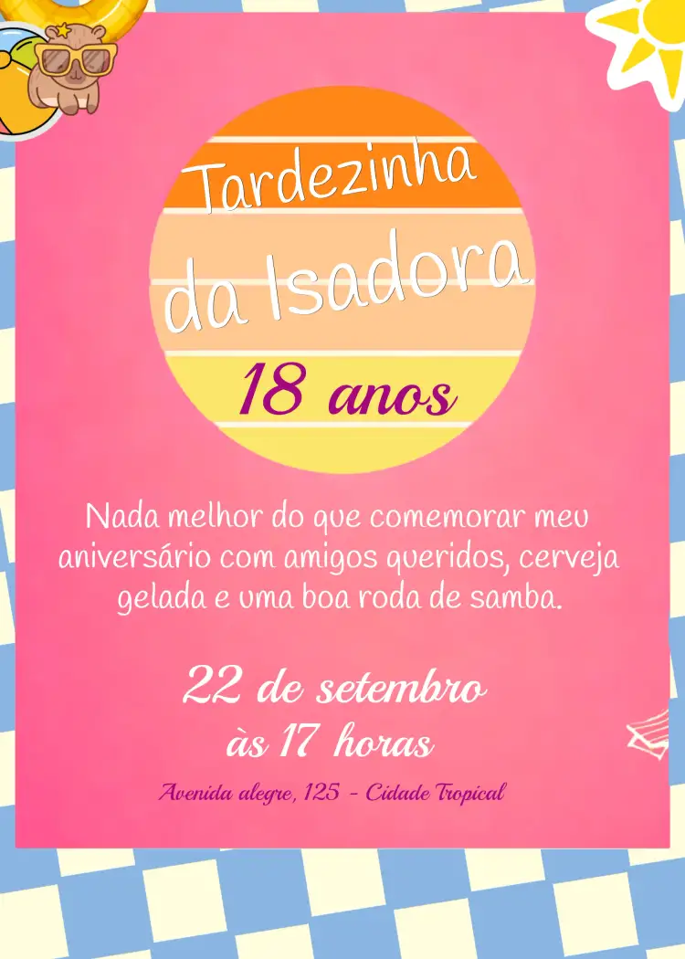 Convite Tardezinha Colorido – tema Aniversário colorido, vibrante, samba, pagode, moderno, festivo