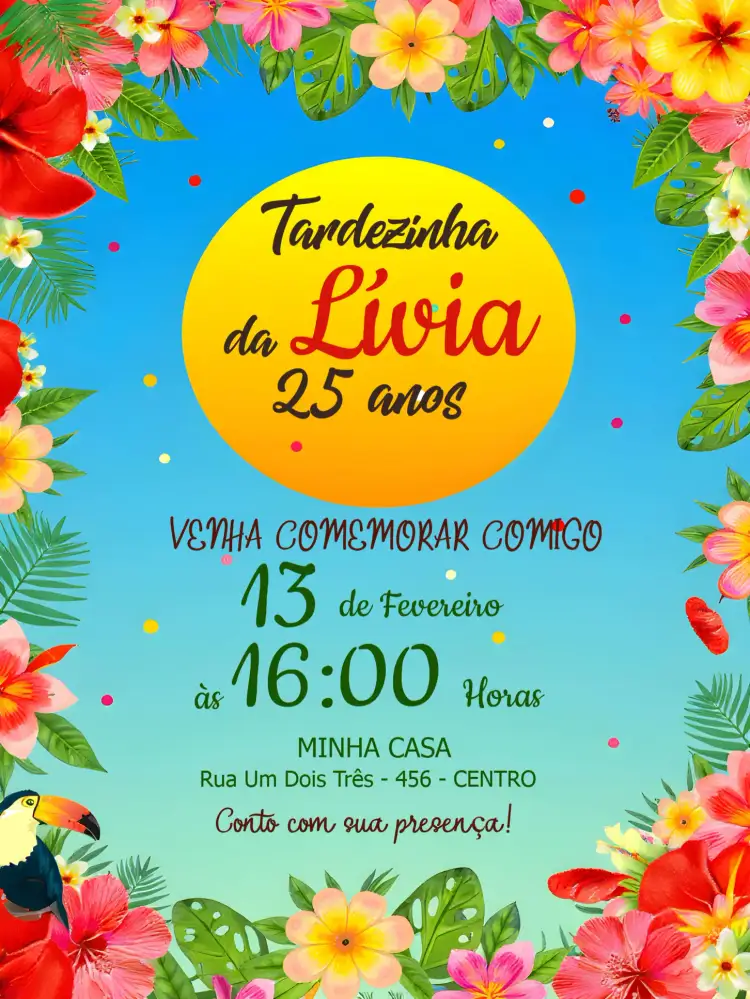 Convite Tardezinha Floral – tema Chá de Panela floral, verão, tardezinha, pool party, boho, vibrante