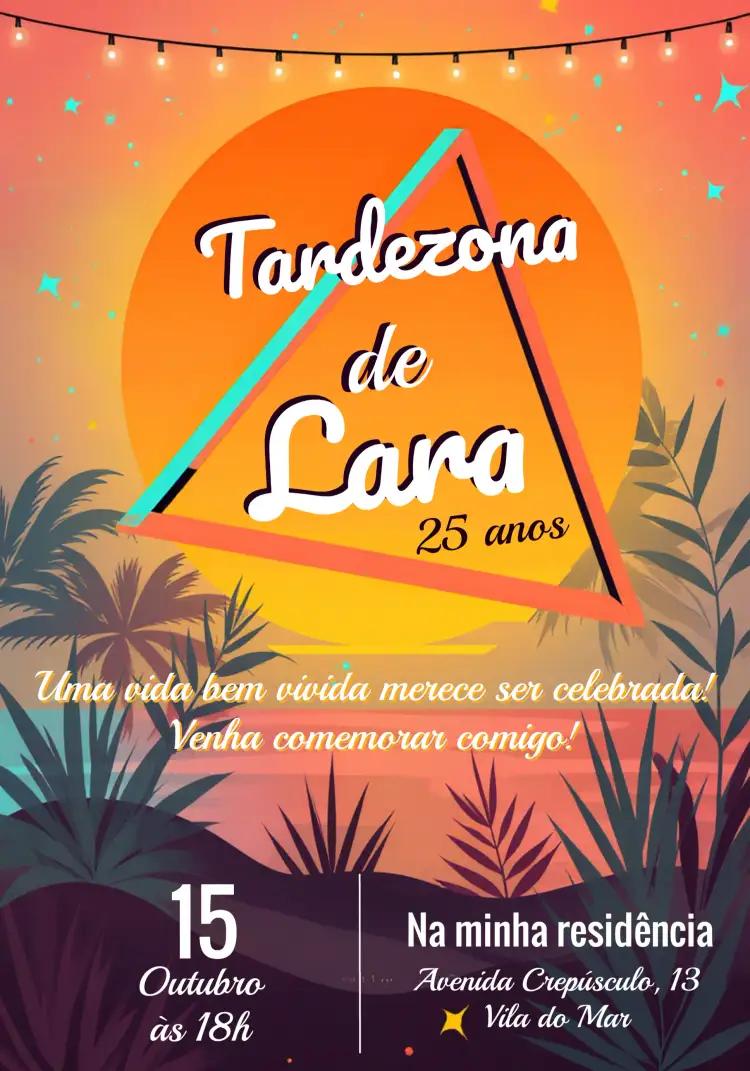 Convite Tardezinha Sol – tema Mais pesquisados cores quentes, natureza, estilo boho, minimalista, tropical, vintage