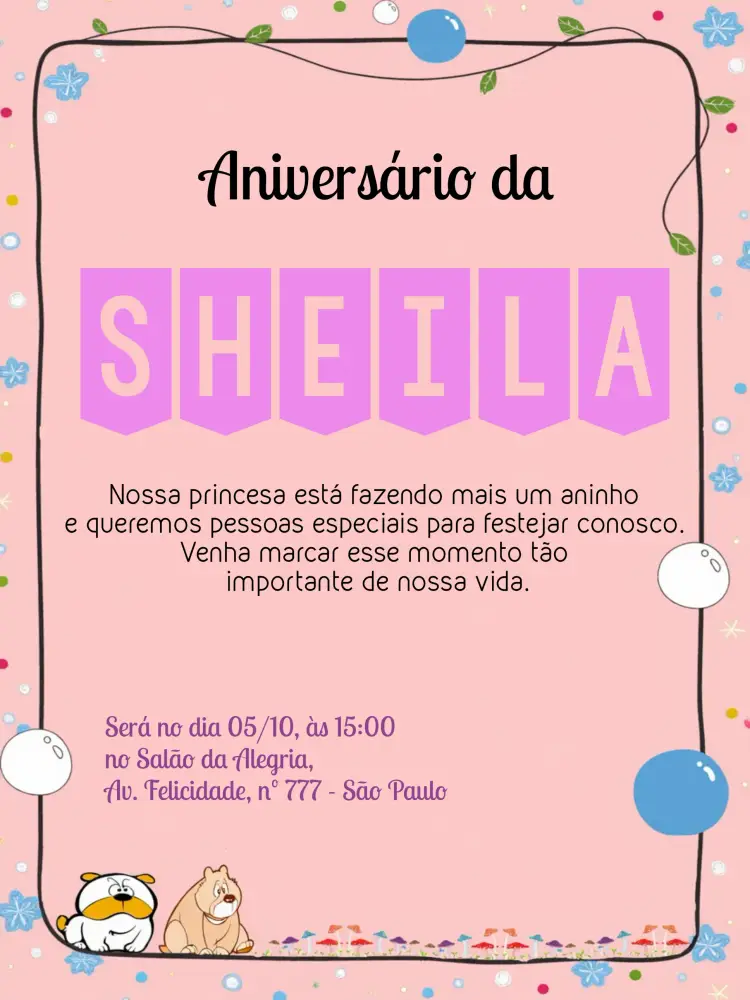 Convite Tema Cachorro - Rosa Menina