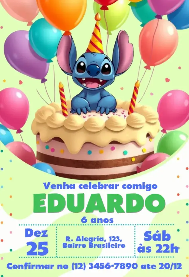 Convite Stitch Balões