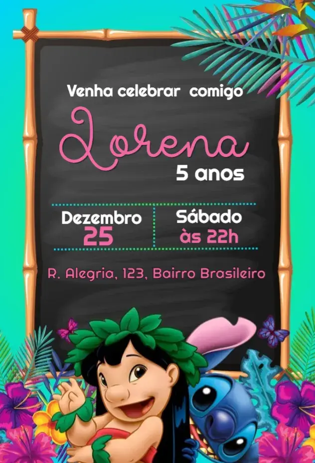 Convite Lilo e Stitch Tropical