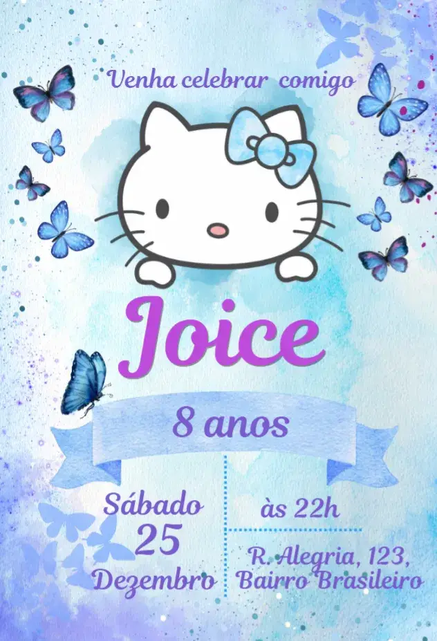 Convite Hello Kitty Borboletas