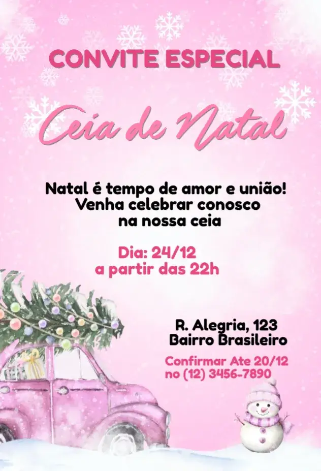 Convite Ceia de Natal – tema Cartão natalino, dourado, vermelho e verde, vintage, minimalista, festivo