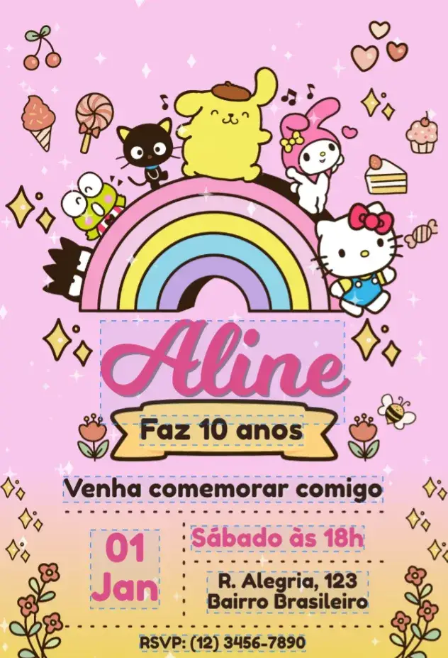Convite Hello kitty e Amigos