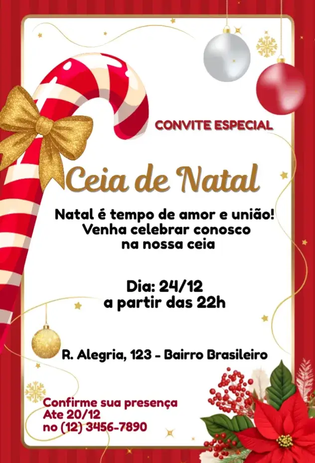Convite Ceia de Natal – tema Datas Comemorativas natalino, tradicional, acolhedor, colorido, carnaval, vintage
