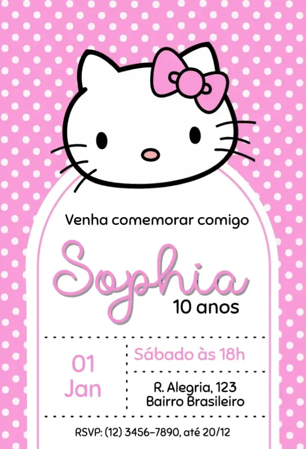 Convite Hello Kitty Poá