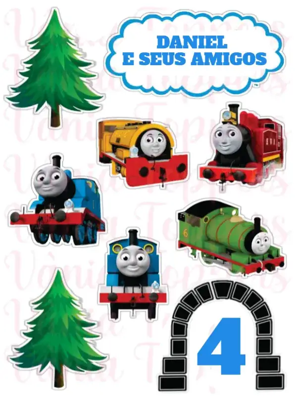 Invitation Thomas and his Friends – Cake topper theme colorful, fun, childish, playful, themed, character illustrations