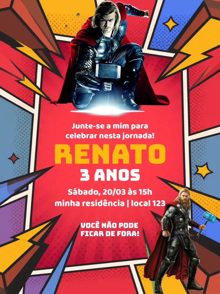 Convite Thor Vingador Festa