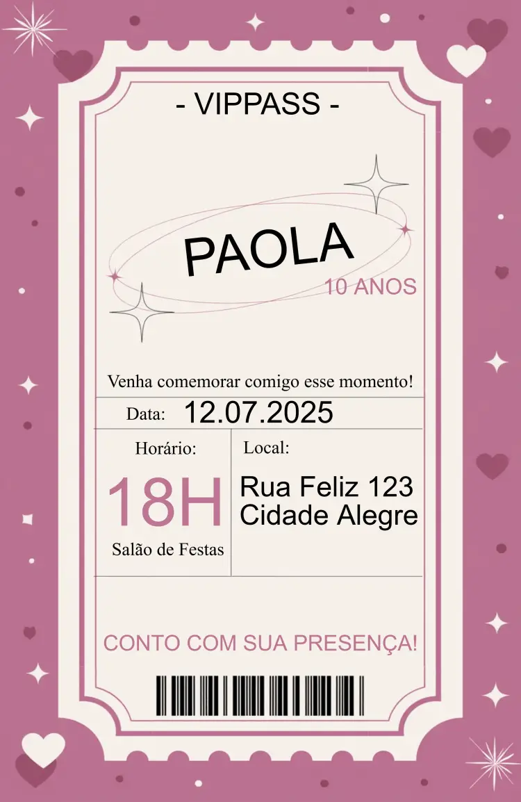 Convite Ticket Lilas