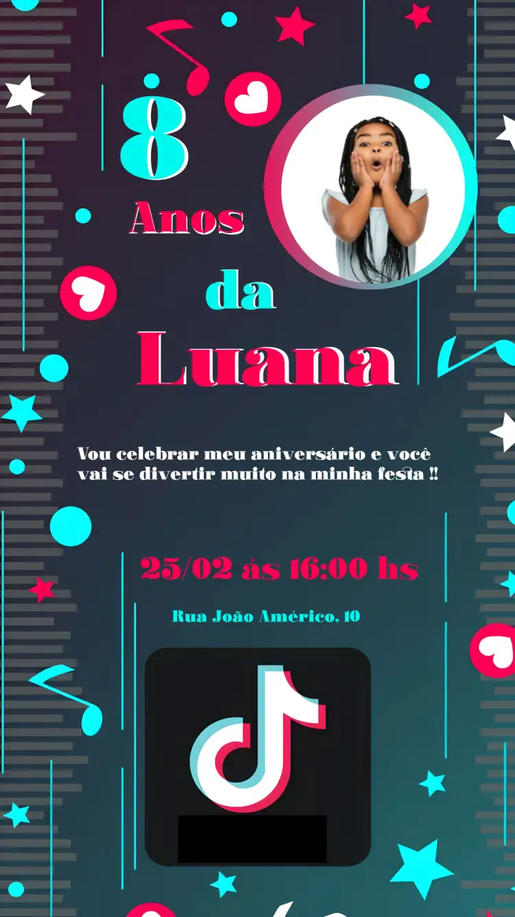 Convite Tik Tok Com Foto Azul – tema Datas Comemorativas moderno, jovem, colorido, divertido, minimalista