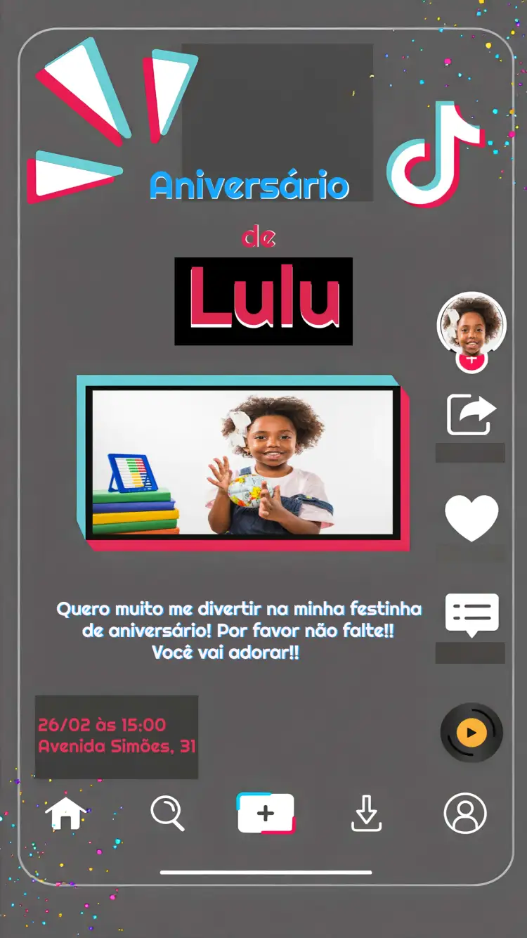 Convite Tik Tok Com Foto São – tema Datas Comemorativas moderno, divertido, colorido, jovem, dinâmico