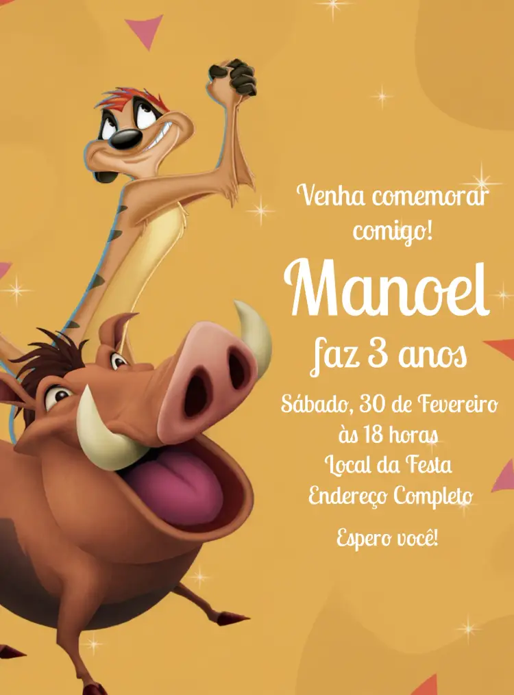 Convite Timão E Pumba Rei