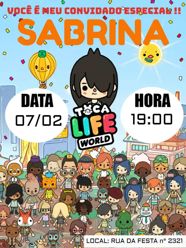 Convite Toca Life – tema Aniversário Infantil colorido, divertido, lúdico, moderno, temático