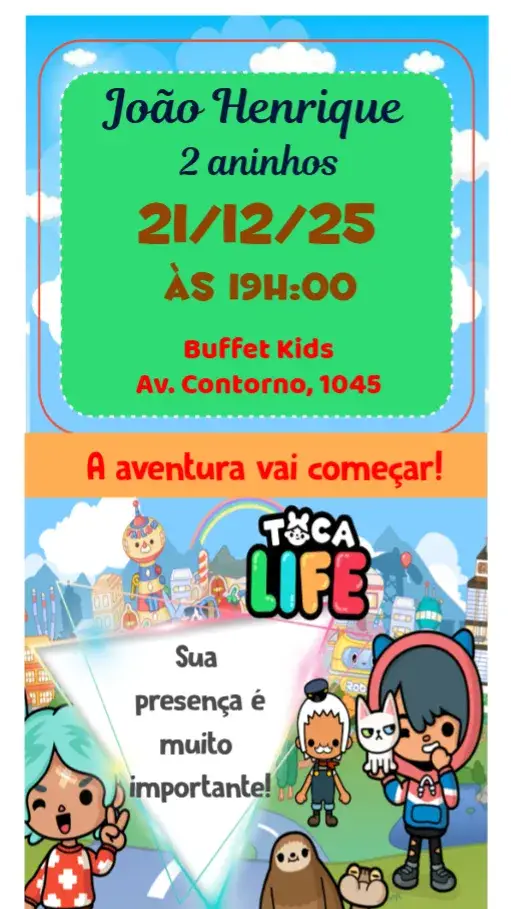 Convite Toca Life World