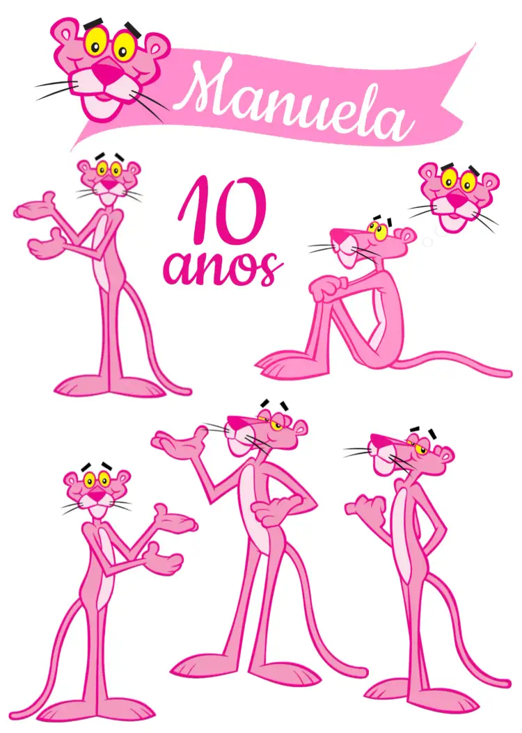 Convite Topo Bolo Pantera Cor De Rosa – tema Aniversário Infantil cores vibrantes, ilustrações divertidas, estilo lúdico, design colorido, elementos gráficos infantis