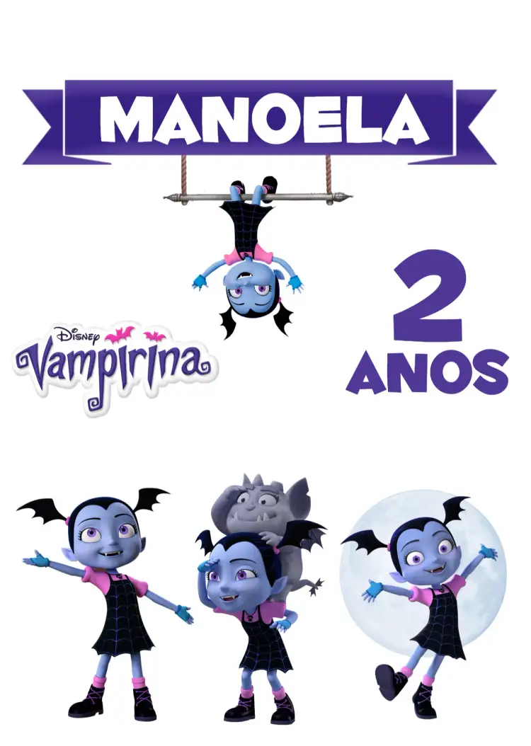 Convite Topo Bolo Vampirina Lilás – tema Topo de bolo Roxo, Lilás, Divertido, Infantil, Moderno, Temático