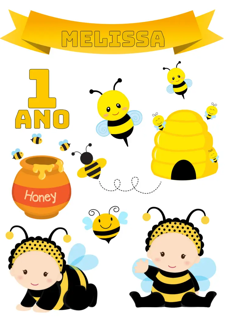 Convite Topo De Bolo Abelhinha Honey