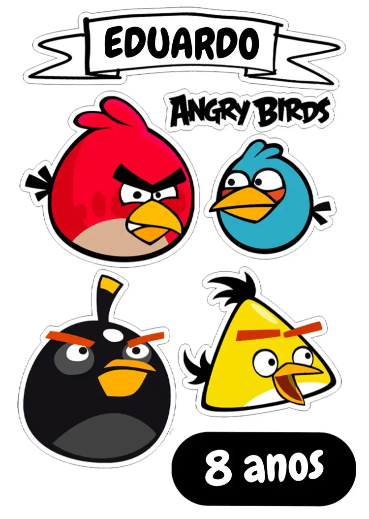 Convite Topo De Bolo Angry Birds Colorido – tema Topo de bolo Angry Birds, Pássaros, Infantil