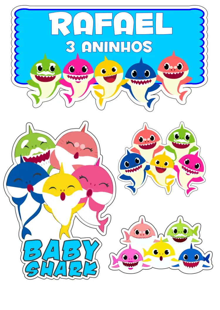 Convite Topo De Bolo Baby Shark Infantil – tema Topo de bolo colorido, marinho, divertido, animais marinhos, tropical, festa infantil