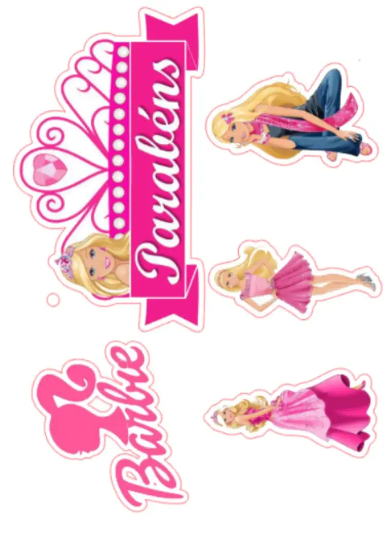 Convite Topo De Bolo Barbie Mattel – tema Topo de bolo rosa, glitter, feminino, divertido, infantil, moderno