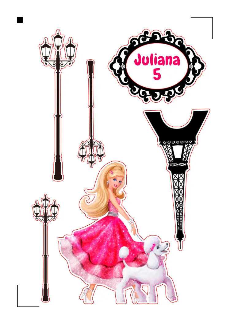 Convite Topo De Bolo Barbie Paris Rosa – tema Topo de bolo rosa, Paris, Barbie, elegante, infantil, divertido