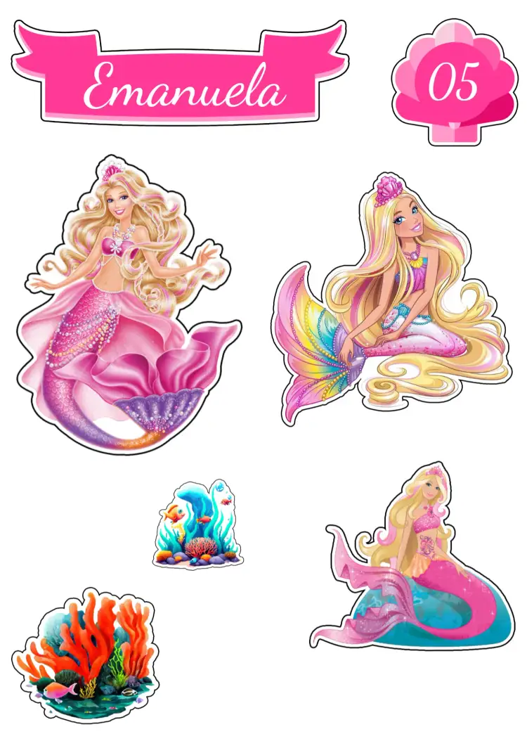 Convite Topo De Bolo Barbie Sereia Topper – tema Topo de bolo colorido, marinho, mágico, infantil, vibrante, divertido