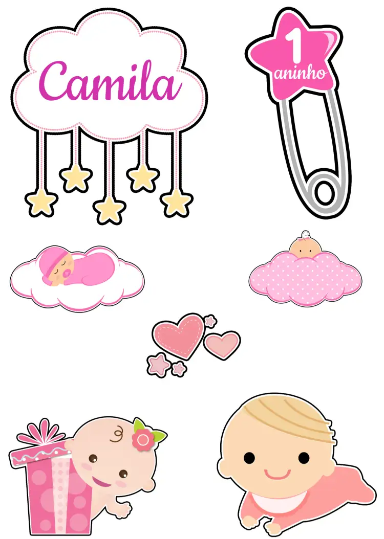 Convite Topo De Bolo Bebê Menina Prendedor – tema Topo de bolo rosa, branco, nuvens, corações, delicado, infantil