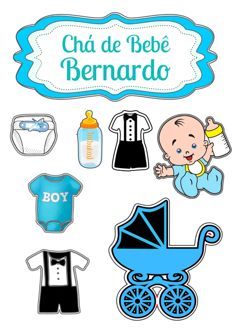 Convite Topo De Bolo Bebê Menino Chá