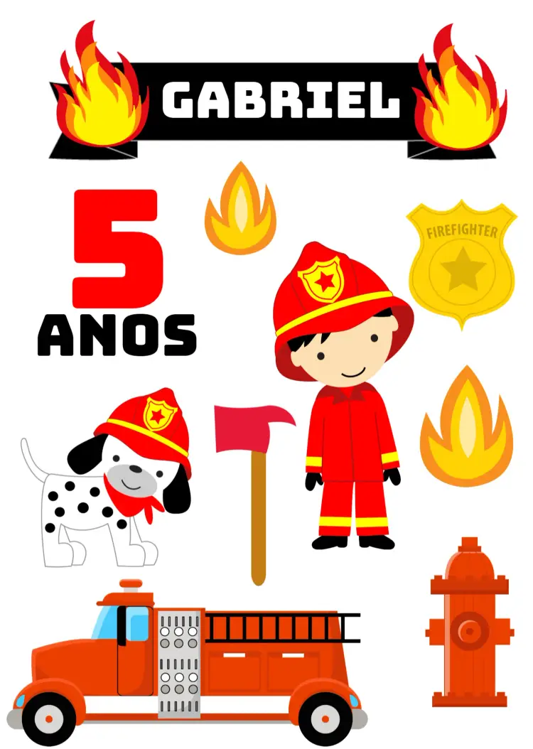 Convite Topo De Bolo Bombeiro Chamas