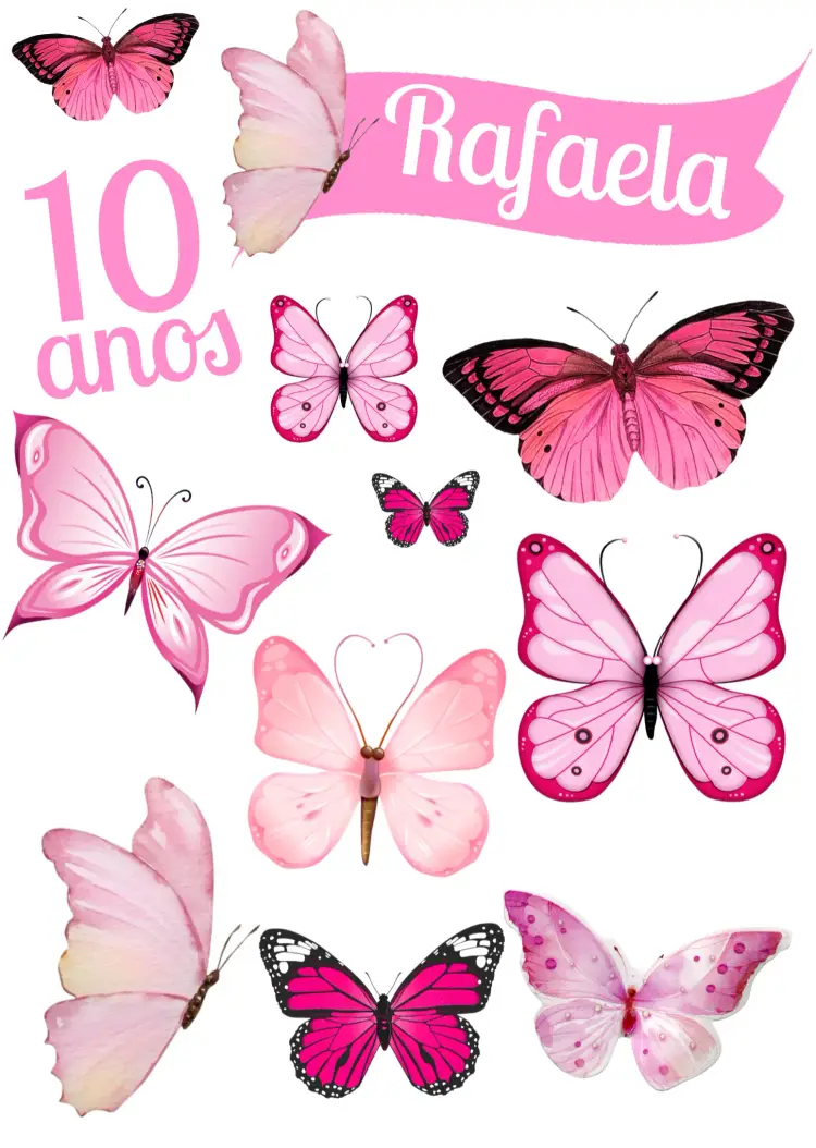 Convite Topo De Bolo Borboletas Pink editável e personalizável