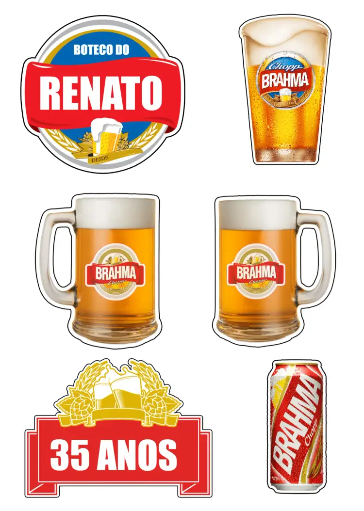 Convite Topo De Bolo Brahma Caneca – tema Mais pesquisados colorido, divertido, temático, moderno, festivo