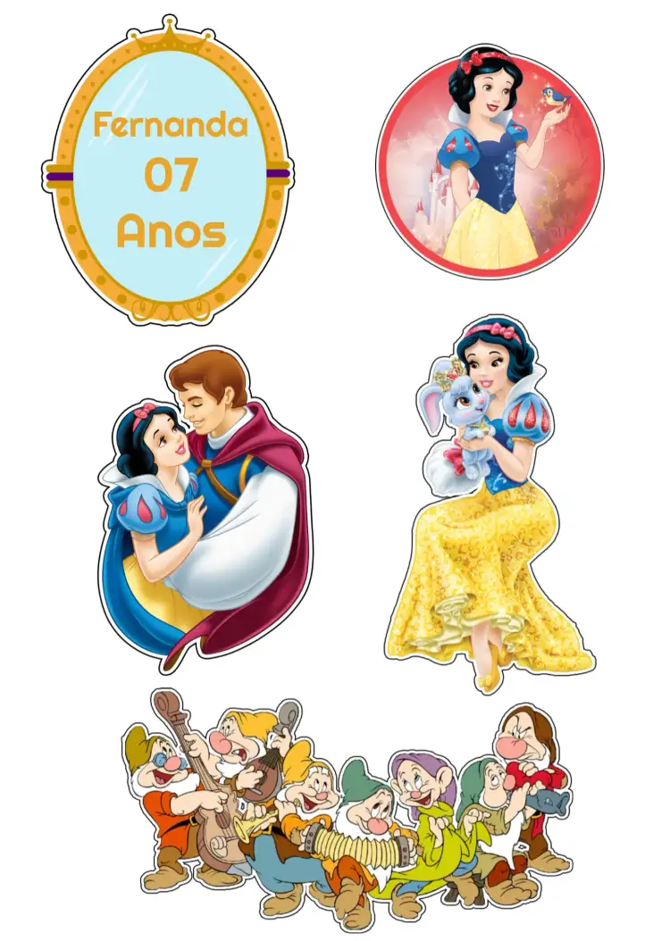 Convite Topo De Bolo Branca Neve Imprimir – tema Topo de bolo colorido, infantil, mágico, conto de fadas, divertido, fantasia
