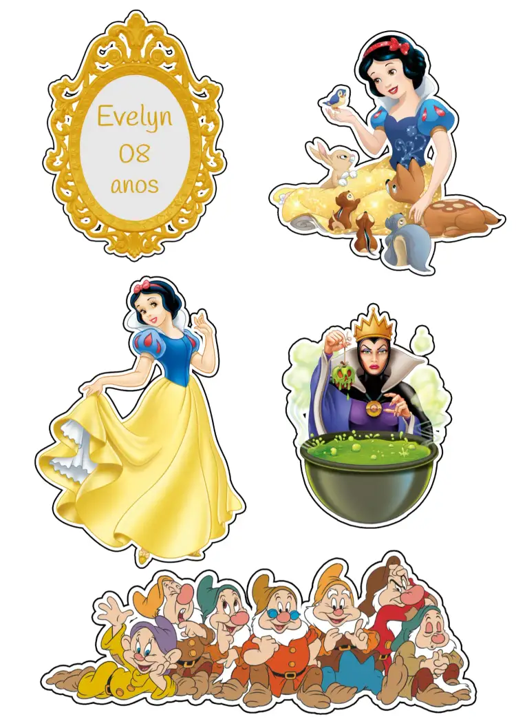 Convite Topo De Bolo Branca Neve Imprimir – tema Topo de bolo colorido, infantil, conto de fadas, mágico, divertido, ilustrações lúdicas