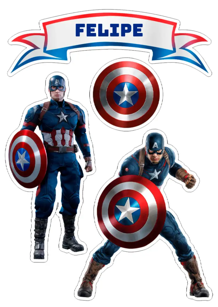 Convite Topo De Bolo Capitão América America – tema Topo de bolo temático, vibrante, super-heróis, colorido, infantil