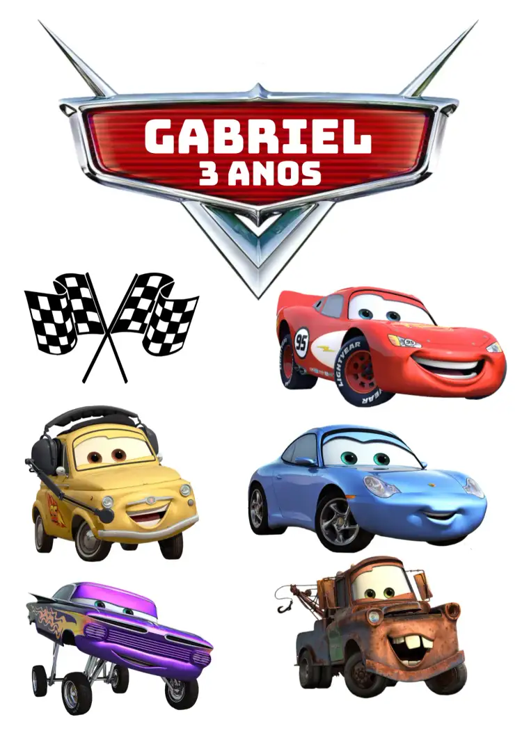 Convite Topo De Bolo Carros Relâmpago Mcqueen Disney – tema Topo de bolo colorido, divertido, temático, moderno, infantil