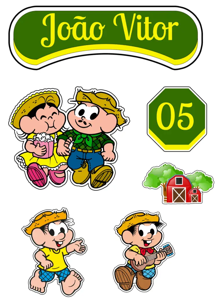 Convite Topo De Bolo Chico Bento Amarelo – tema Topo de bolo amarelo, verde, rústico, divertido, infantil, fazenda