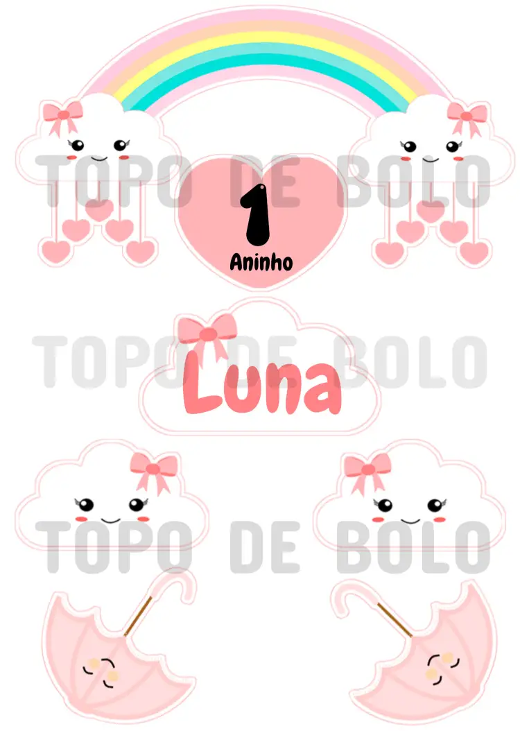Convite Topo De Bolo Chuva Amor Rosa