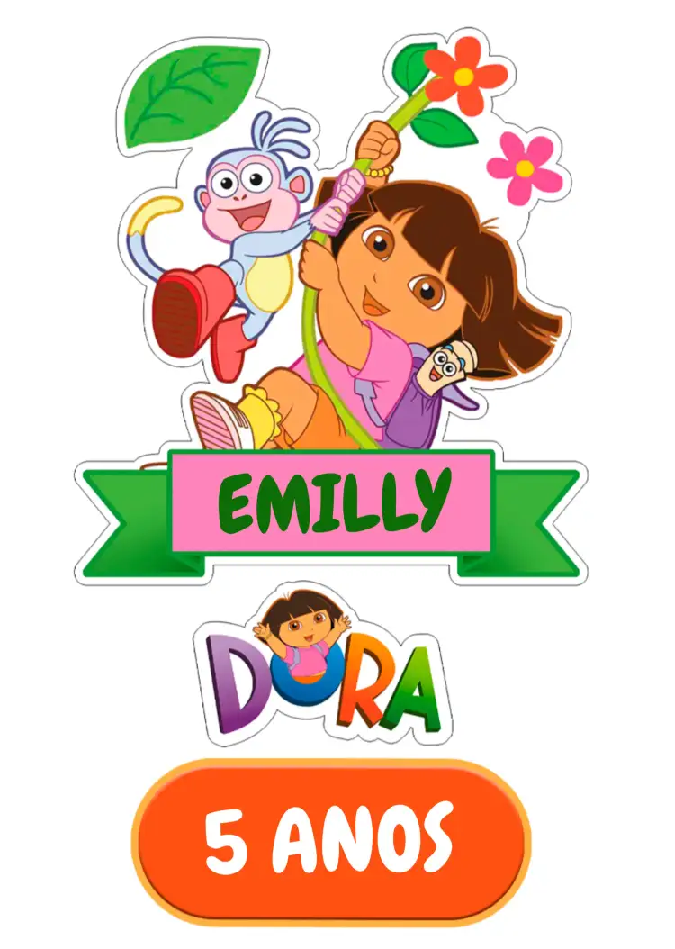 Convite Topo De Bolo Dora Aventureira Colorido – tema Topo de bolo colorido, aventura, infantil, divertido, animado
