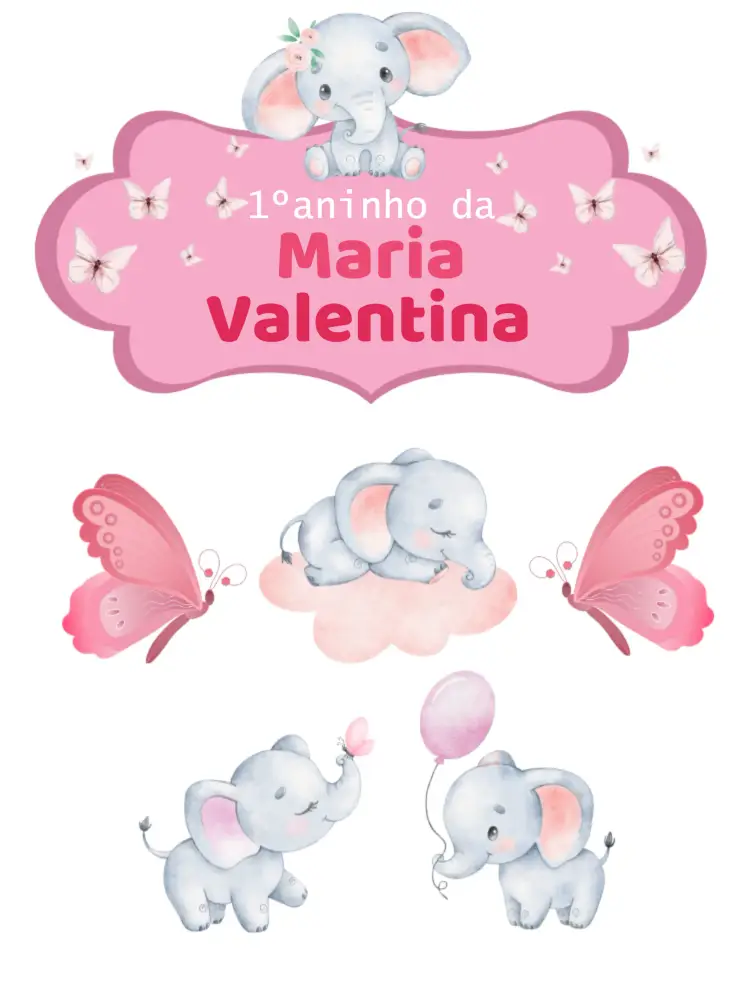 Convite Topo De Bolo Elefante Menina Topper