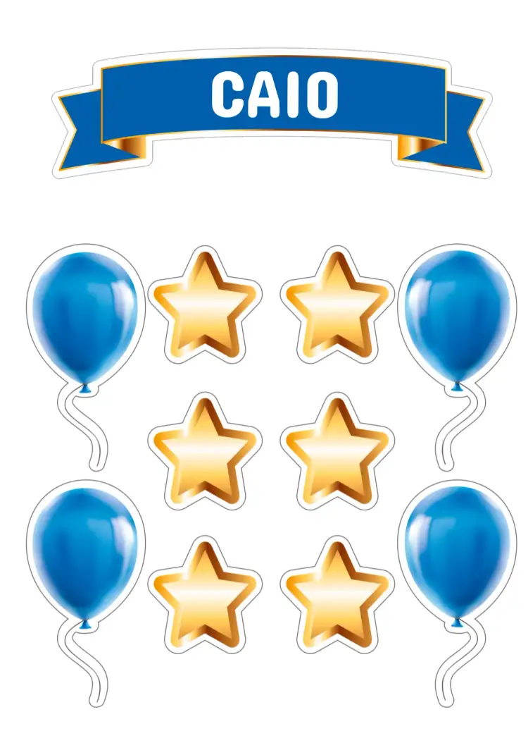 Convite Topo De Bolo Estrelas E Balões Masculino – tema Topo de bolo colorido, divertido, infantil, temático, brincalhão