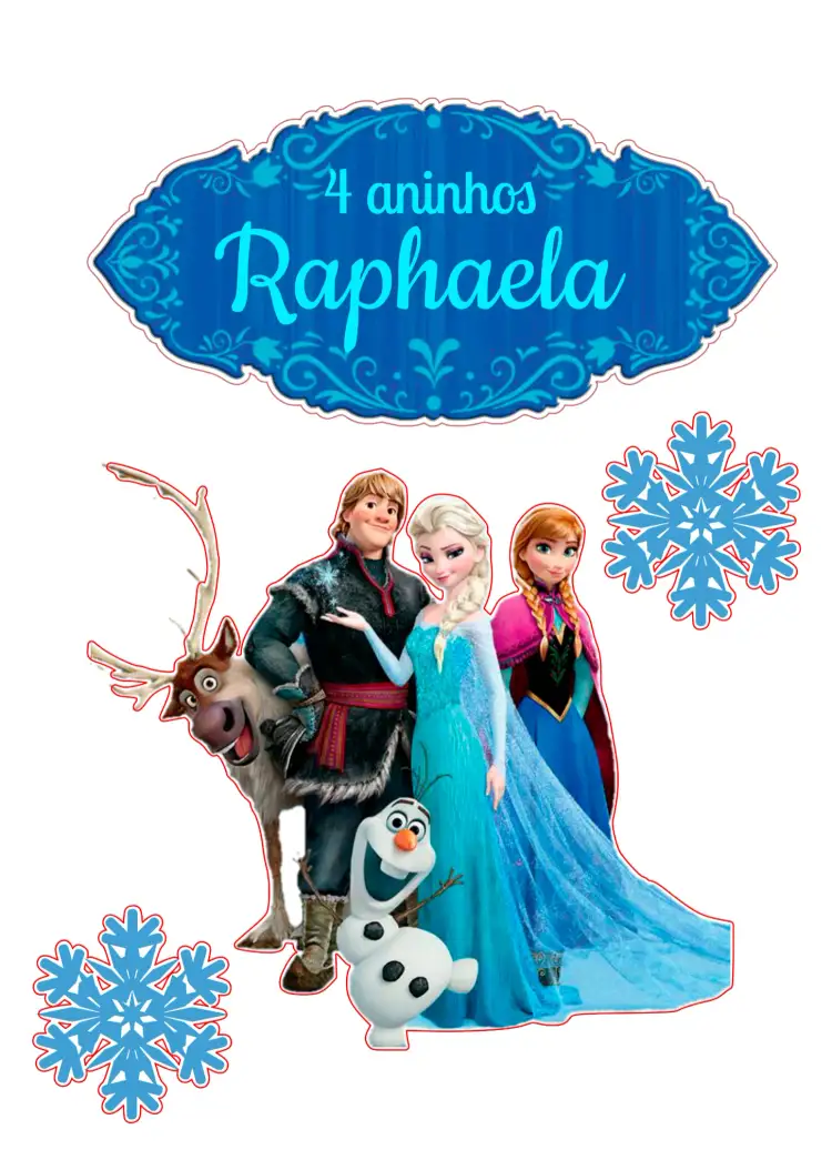 Convite Topo De Bolo Frozen Infantil – tema Topo de bolo temática Frozen, cores frias, elementos de inverno, estilo lúdico, design colorido, ilustrações encantadoras