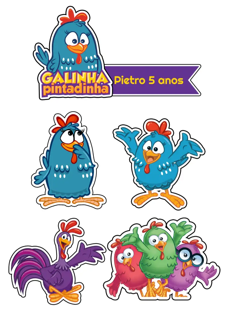 Convite Topo De Bolo Galinha Pintadinha Imprimir – tema Topo de bolo colorido, divertido, infantil, temático, animado
