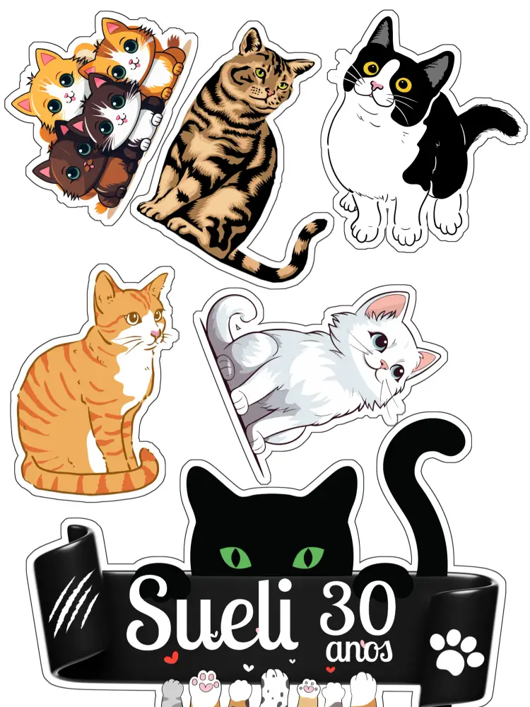 Convite Topo De Bolo Gatos Topper