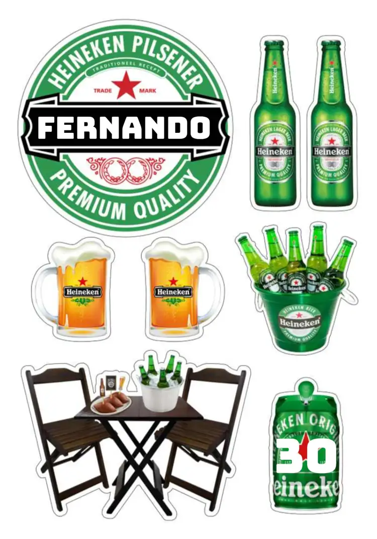 Convite Topo De Bolo Heineken Bebida – tema Topo de bolo verde, moderno, divertido, casual, gráfico