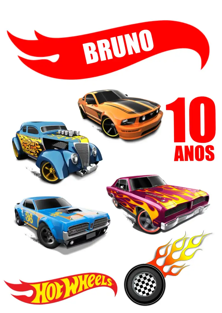 Convite Topo De Bolo Hot Wheels Hotwheels – tema Topo de bolo colorido, temático, divertido, infantil, moderno
