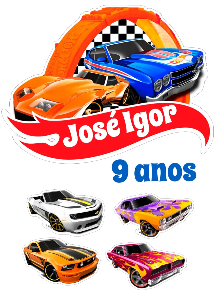 Convite Topo De Bolo Hotwheels – tema Topo de bolo colorido, temático, moderno, divertido, infantil