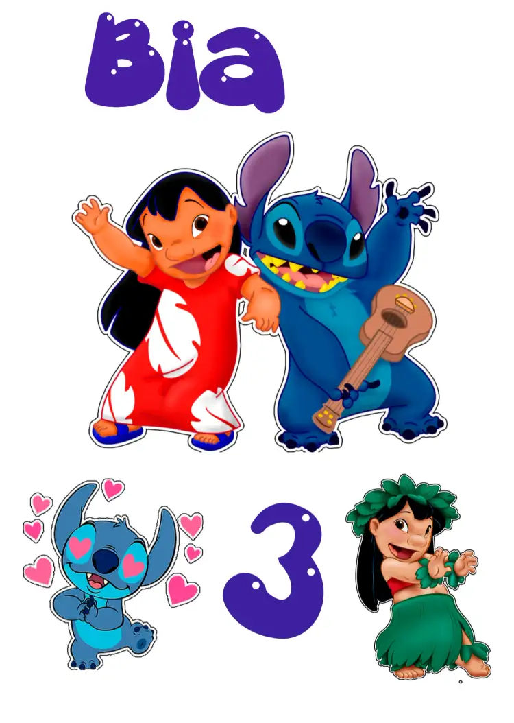 Convite Topo De Bolo Lilo E Stitch Coração – tema Topo de bolo colorido, divertido, infantil, temático, lúdico