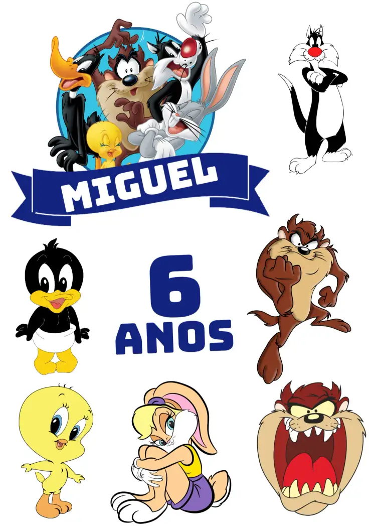 Convite Topo De Bolo Looney Tunes Baby Colorido – tema Topo de bolo colorido, divertido, infantil, temático, cartoon